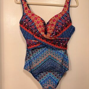 Miraclesuit Blue and Teal Patterned One-Piece Swimsuit